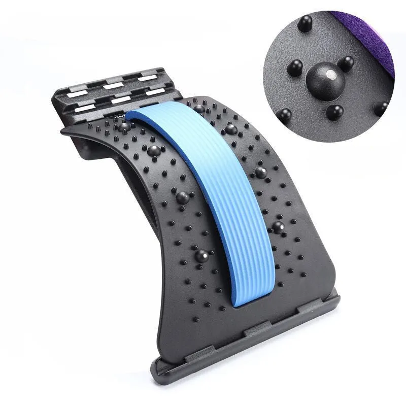 Magnetic spine stretcher in blue made from ABS and memory material for lumbar and cervical back pain relief
