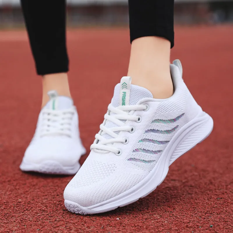 Women's middle-aged leisure mesh surface sneakers with rubber sole, front lace-up, flat heel, available in black