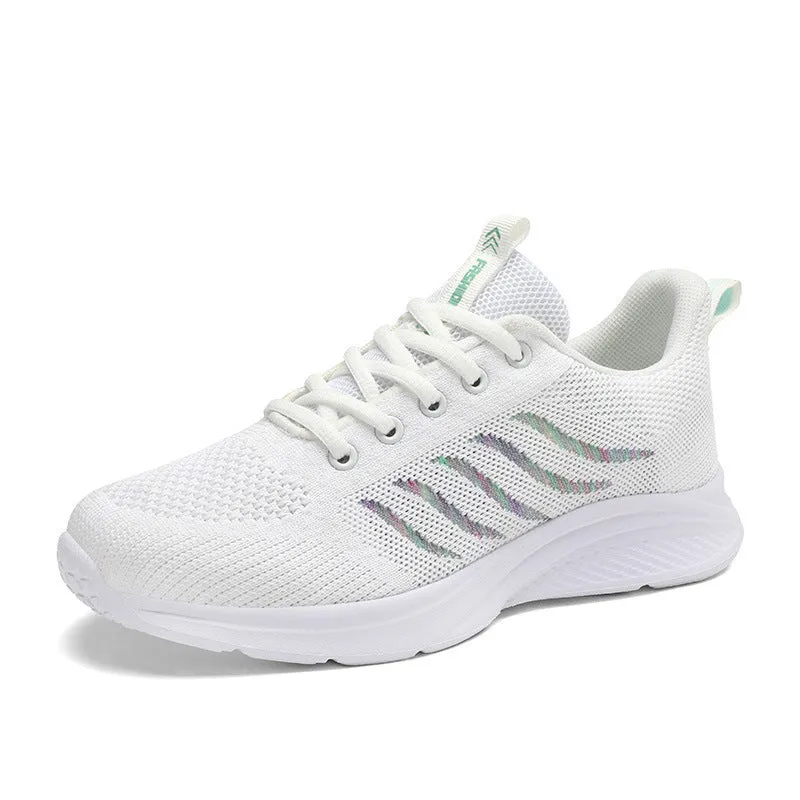 Women's middle-aged leisure mesh surface sneakers with rubber sole, front lace-up, flat heel, available in black