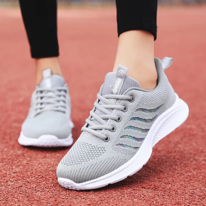 Women's middle-aged leisure mesh surface sneakers with rubber sole, front lace-up, flat heel, available in black