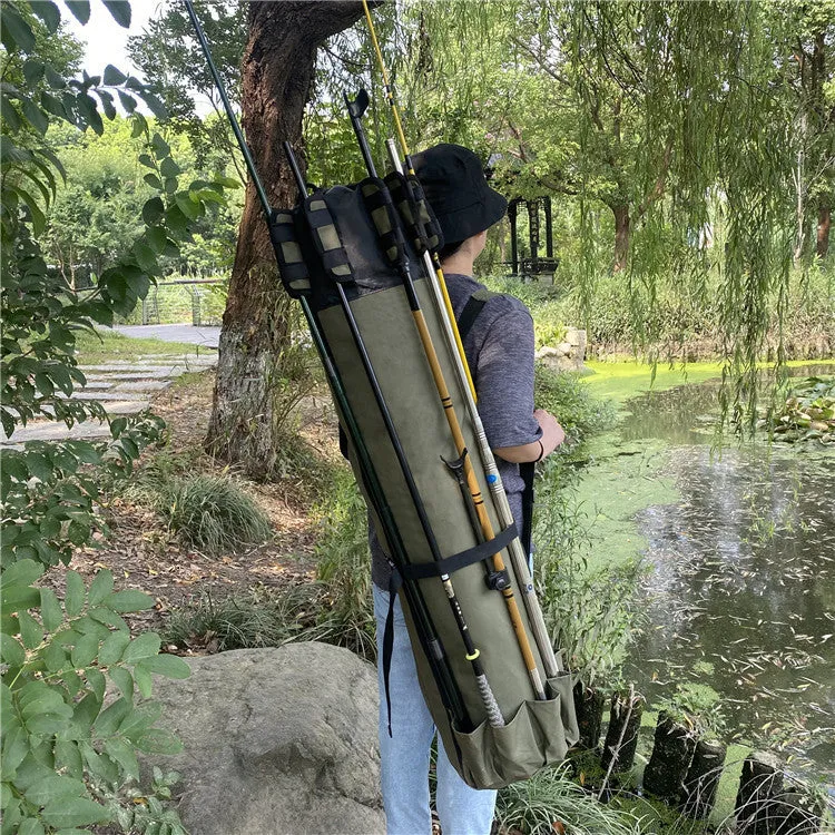 Cylindrical fishing rod bag made of Oxford cloth in army green, 116cm length, for sea fishing gear