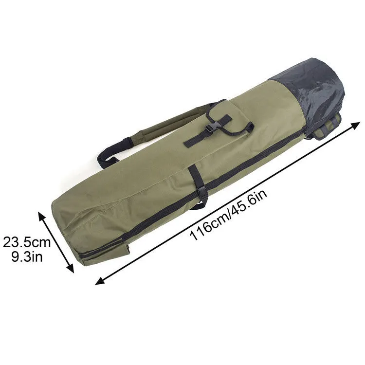 Cylindrical fishing rod bag made of Oxford cloth in army green, 116cm length, for sea fishing gear