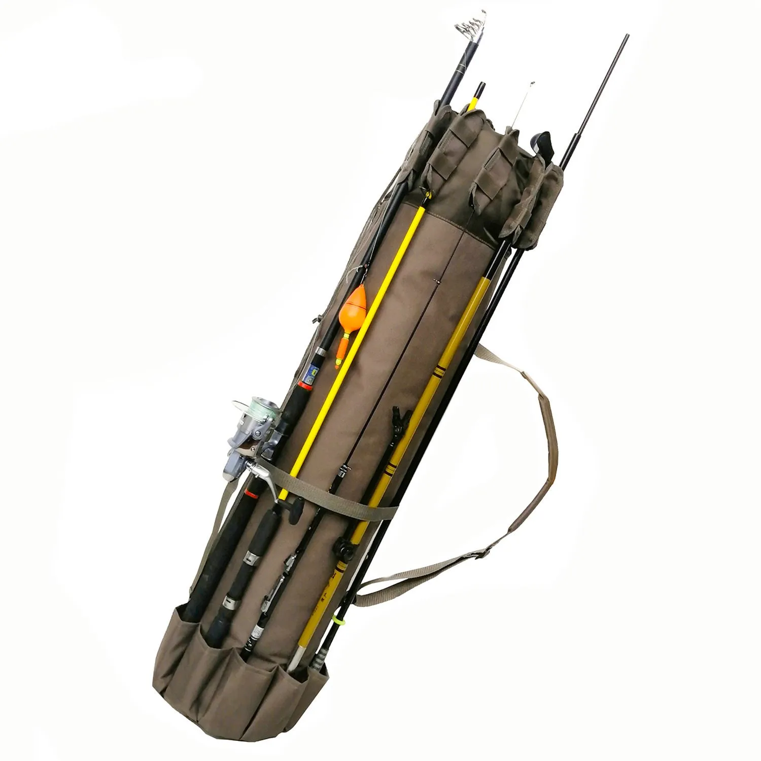 Cylindrical fishing rod bag made of Oxford cloth in army green, 116cm length, for sea fishing gear