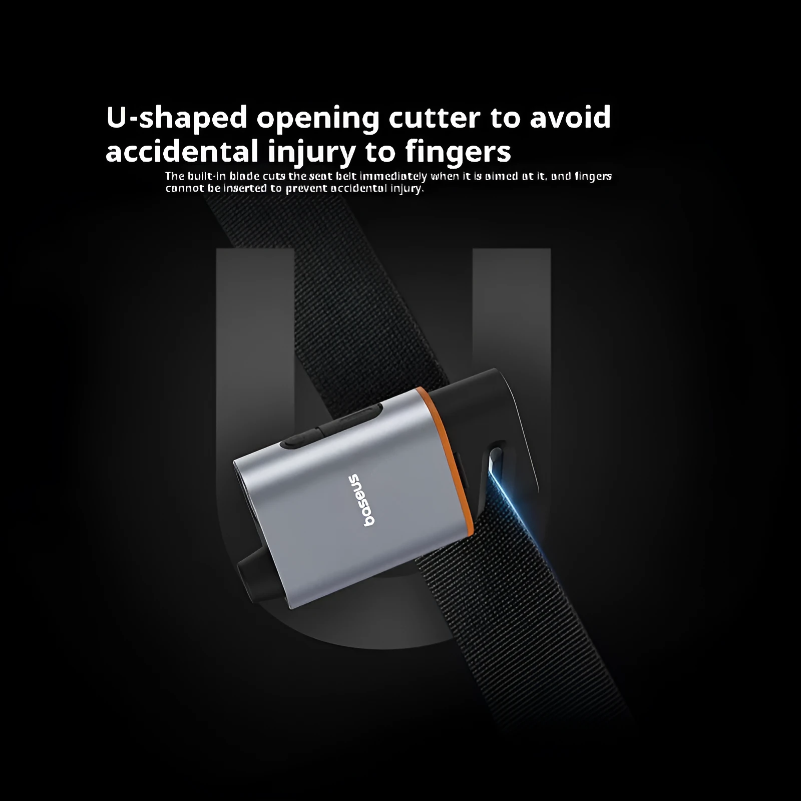 Car safety life hammer in Star Black with aluminium alloy and ABS construction showing charging port and compact body