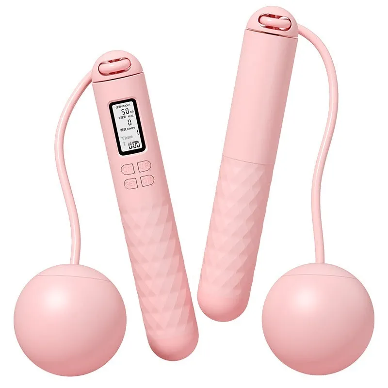 Intelligent electronic counting skipping rope with 3m steel wire shoelace and ABS handles on a neutral background