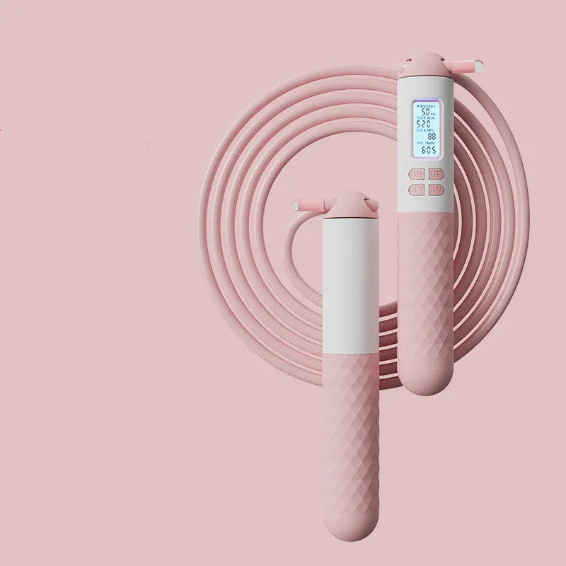 Intelligent electronic counting skipping rope with 3m steel wire shoelace and ABS handles on a neutral background