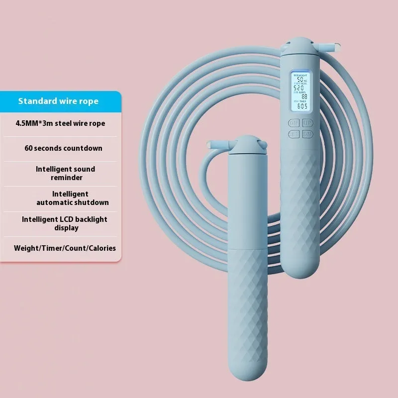 Intelligent electronic counting skipping rope with 3m steel wire shoelace and ABS handles on a neutral background