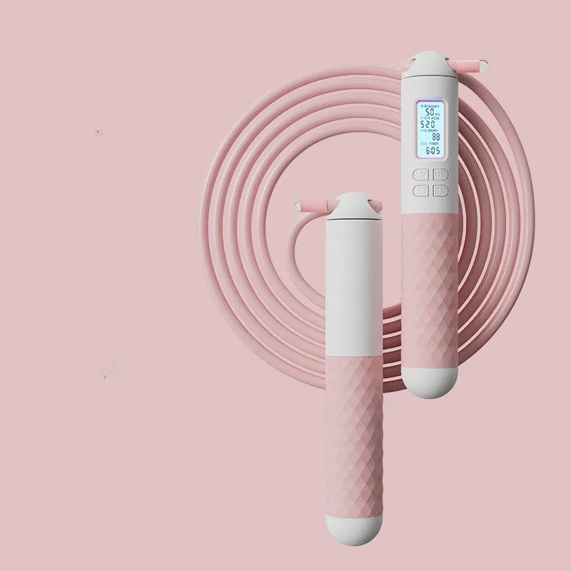 Intelligent electronic counting skipping rope with 3m steel wire shoelace and ABS handles on a neutral background