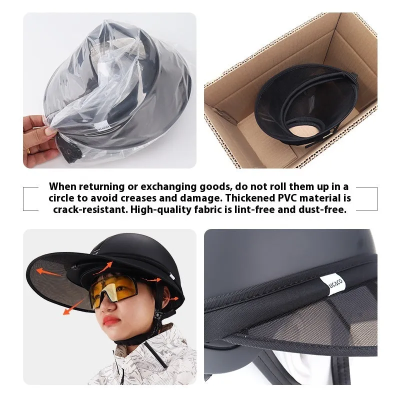 Black PVC outdoor riding helmet with sun visor for equestrian use