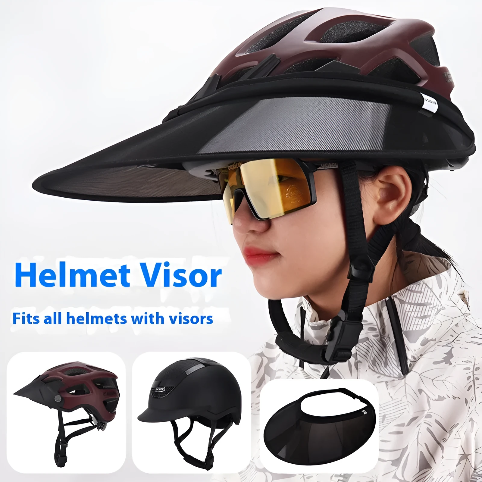Black PVC outdoor riding helmet with sun visor for equestrian use