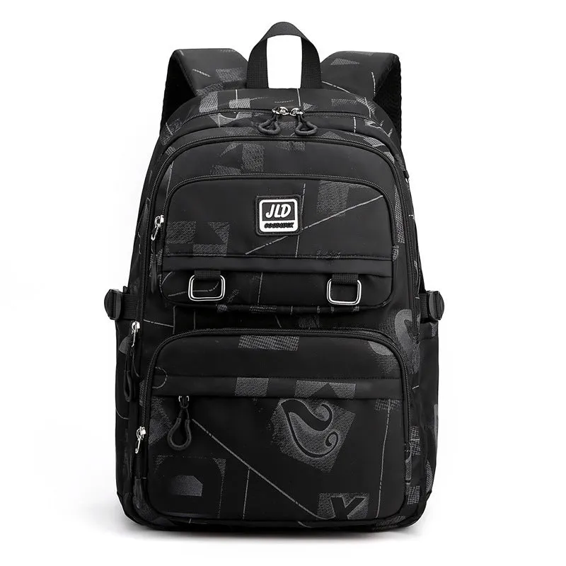 Girls' large capacity nylon school backpack in a selection of colours and graphic patterns on a physiological curve backplane.