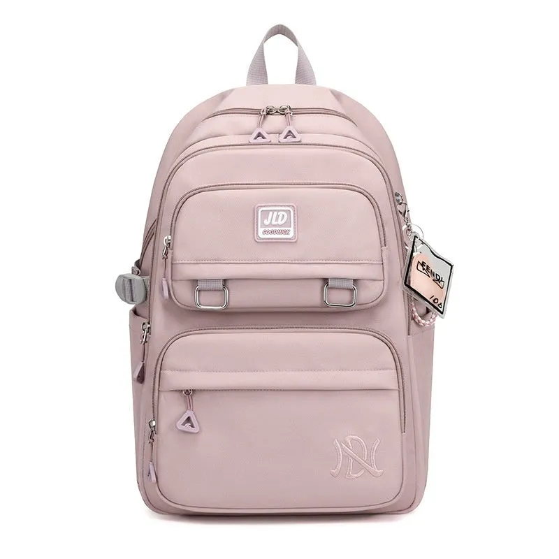 Girls' large capacity nylon school backpack in a selection of colours and graphic patterns on a physiological curve backplane.