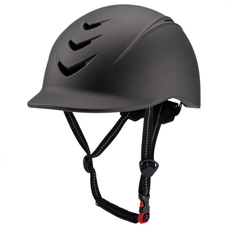 Horse racing helmet size L 58-62cm ABS EPS foam solid colour black with visor equestrian hat