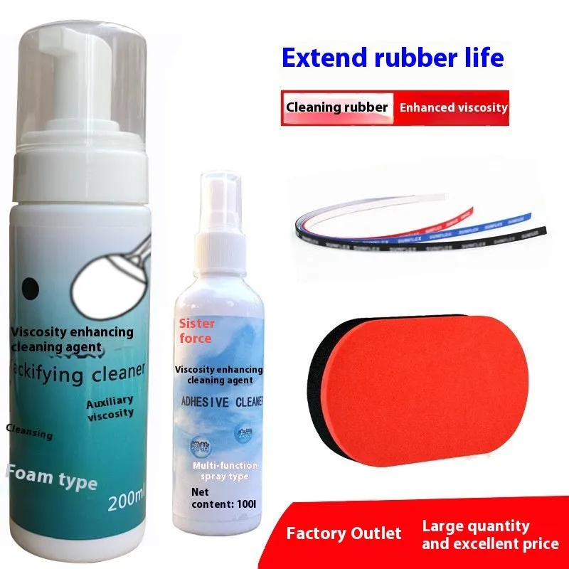 Table tennis racket care kit with sponge mop, rubber cleaning agent, grip tape, protective film, and edge protection accessories