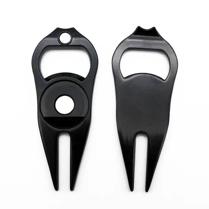 Zinc alloy golf ball yoke bottle opener tool with 88x35mm dimensions in black, green or silver colours