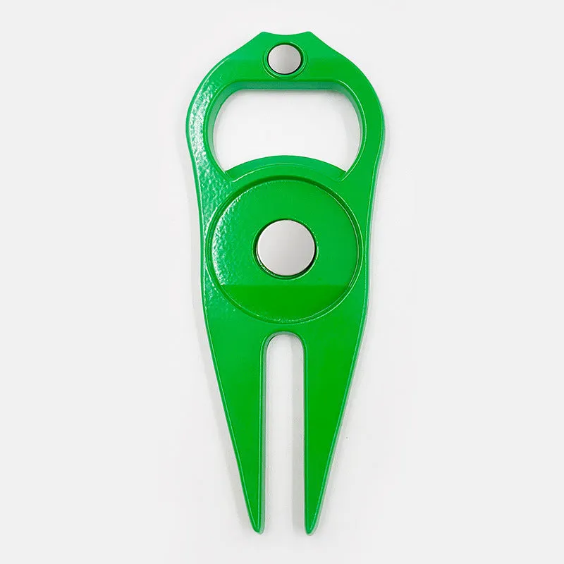 Zinc alloy golf ball yoke bottle opener tool with 88x35mm dimensions in black, green or silver colours