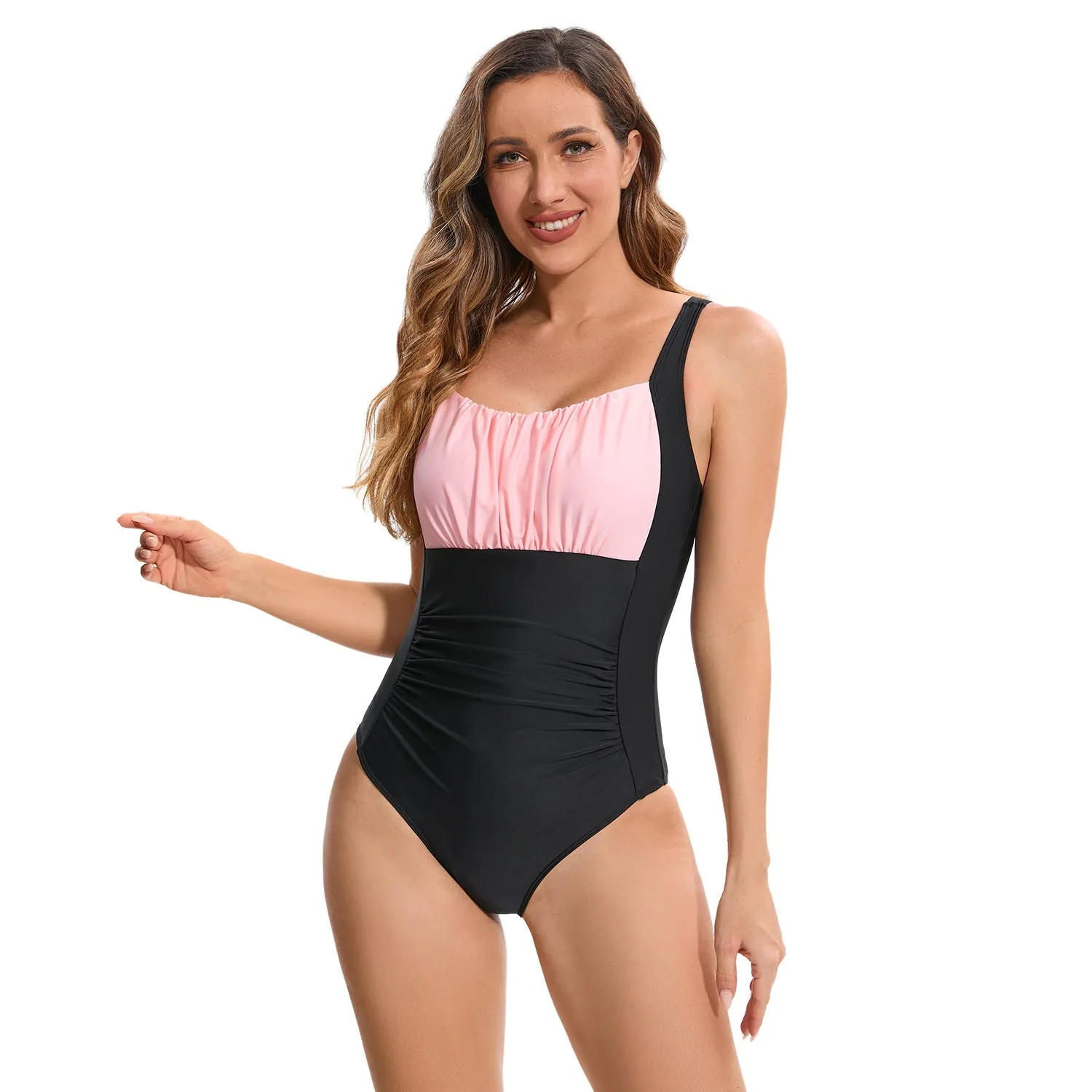 Women's multicolour printed one-piece swimsuit in polyester fibre, available in various colours