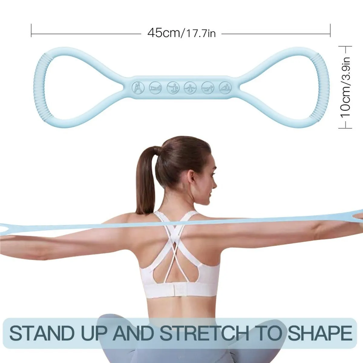 Set of three silicone mini resistance bands in light blue, purple, and pink on a white background