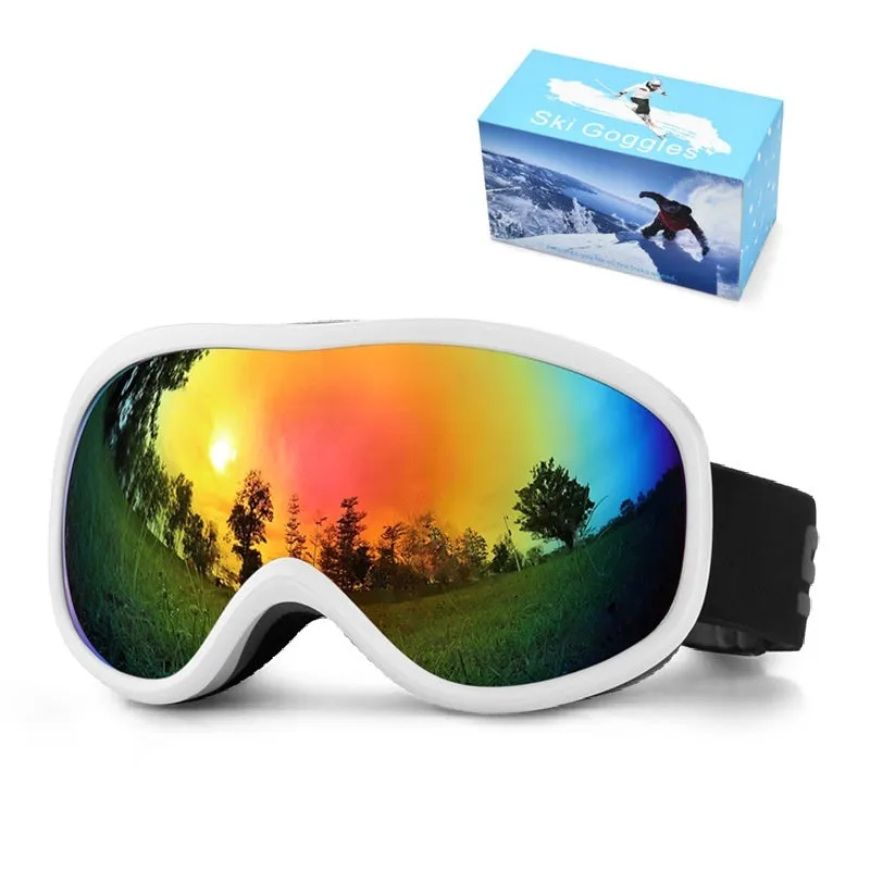 Unisex TPU outdoor ski goggles with double-layer anti-fog lens in sand white mercury strip finish