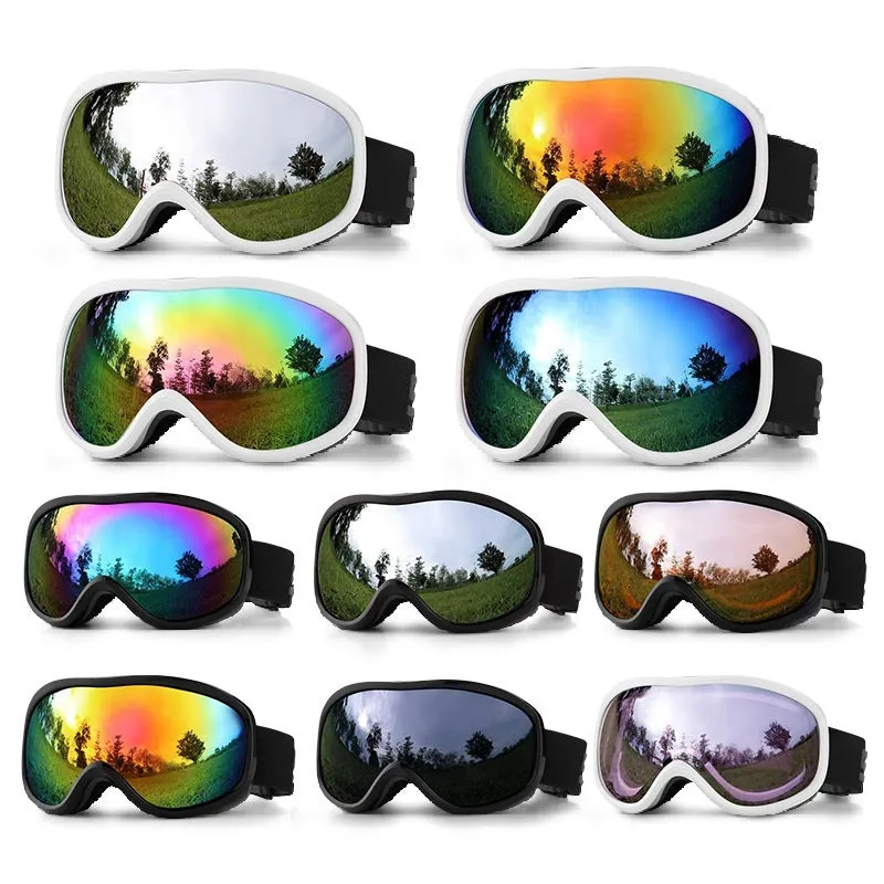 Unisex TPU outdoor ski goggles with double-layer anti-fog lens in sand white mercury strip finish