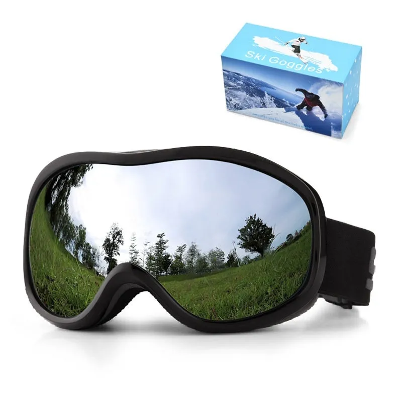 Unisex TPU outdoor ski goggles with double-layer anti-fog lens in sand white mercury strip finish