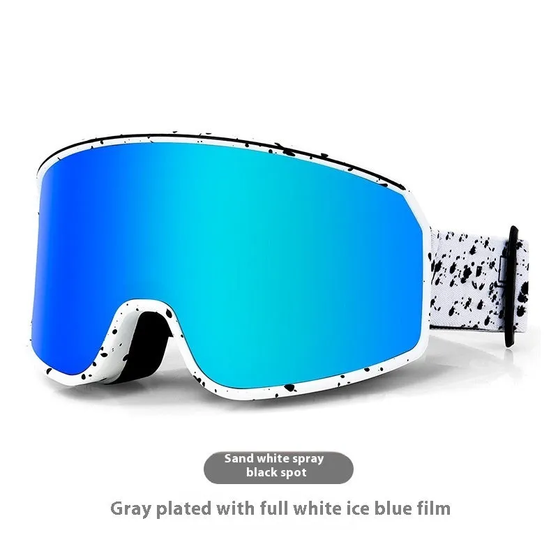 Unisex TPU outdoor ski goggles with double-layer anti-fog lens in sand white mercury strip finish