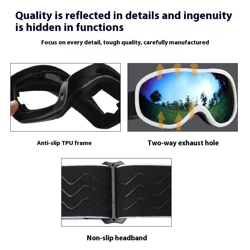 Unisex TPU outdoor ski goggles with double-layer anti-fog lens in sand white mercury strip finish