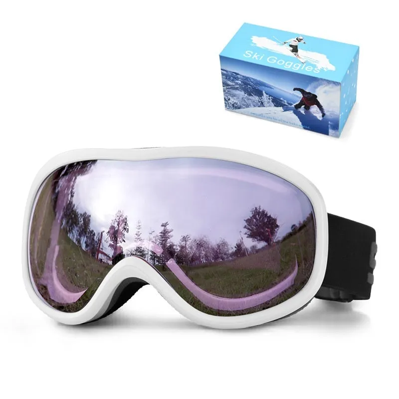 Unisex TPU outdoor ski goggles with double-layer anti-fog lens in sand white mercury strip finish