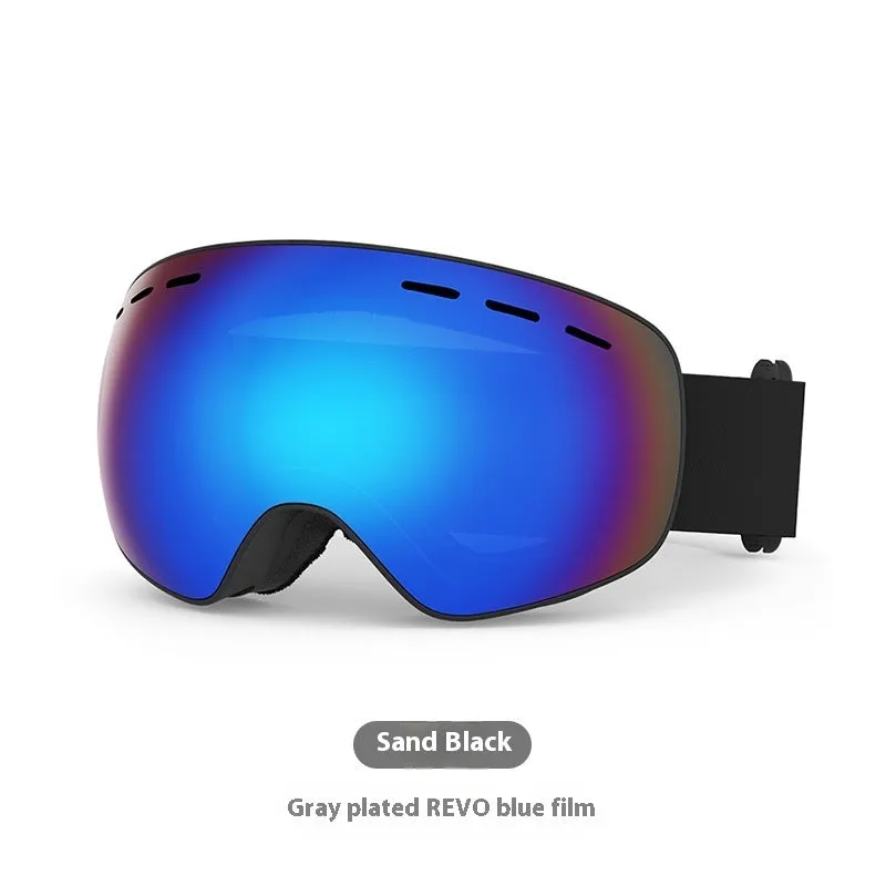 Unisex TPU outdoor ski goggles with double-layer anti-fog lens in sand white mercury strip finish