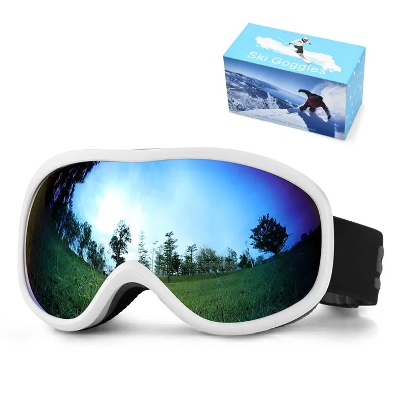 Unisex TPU outdoor ski goggles with double-layer anti-fog lens in sand white mercury strip finish