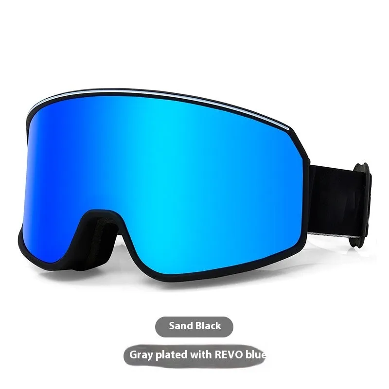 Unisex TPU outdoor ski goggles with double-layer anti-fog lens in sand white mercury strip finish