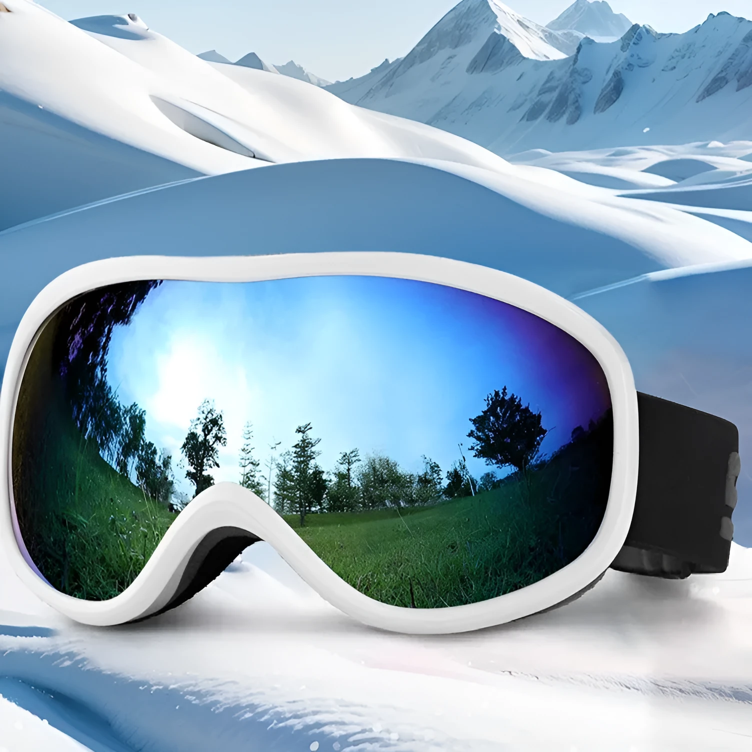 Unisex TPU outdoor ski goggles with double-layer anti-fog lens in sand white mercury strip finish