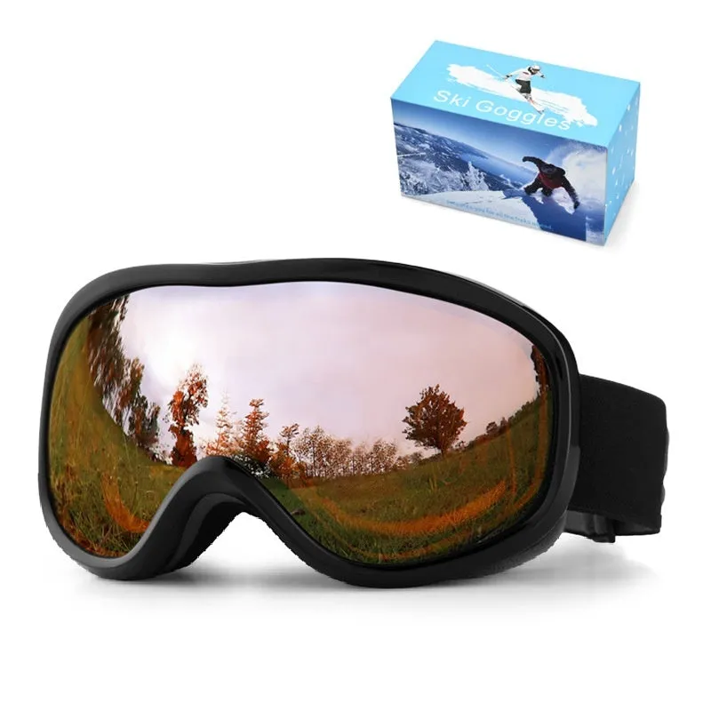 Unisex TPU outdoor ski goggles with double-layer anti-fog lens in sand white mercury strip finish