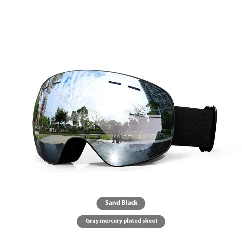 Unisex TPU outdoor ski goggles with double-layer anti-fog lens in sand white mercury strip finish