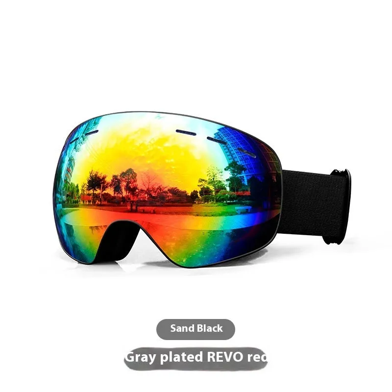 Unisex TPU outdoor ski goggles with double-layer anti-fog lens in sand white mercury strip finish