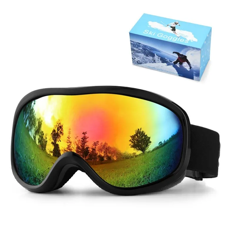 Unisex TPU outdoor ski goggles with double-layer anti-fog lens in sand white mercury strip finish