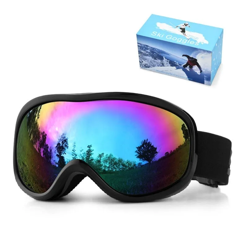 Unisex TPU outdoor ski goggles with double-layer anti-fog lens in sand white mercury strip finish