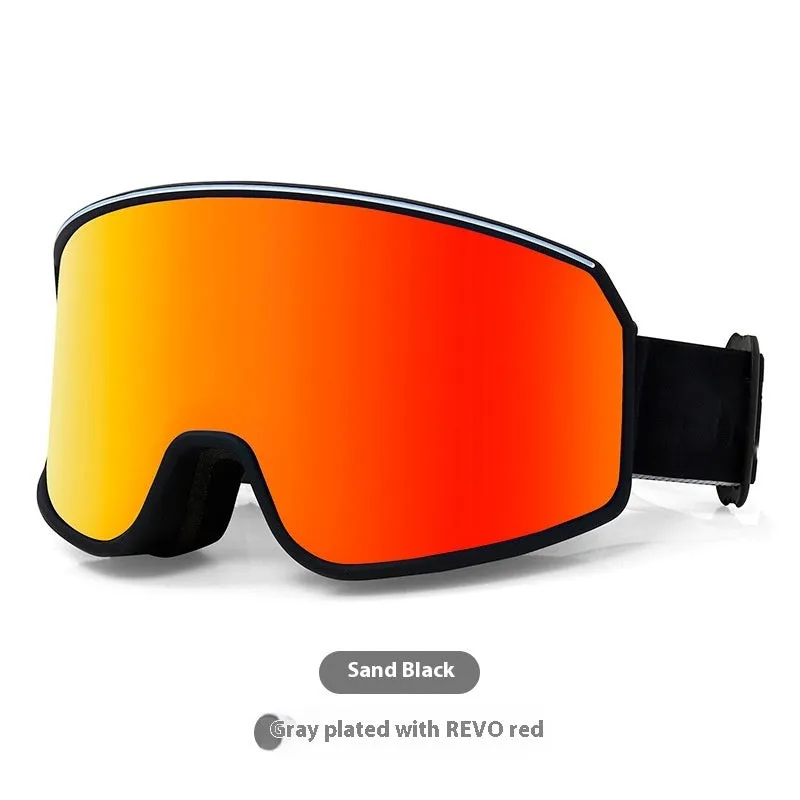 Unisex TPU outdoor ski goggles with double-layer anti-fog lens in sand white mercury strip finish