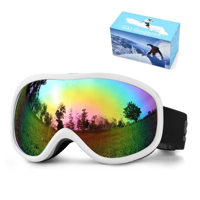 Unisex TPU outdoor ski goggles with double-layer anti-fog lens in sand white mercury strip finish