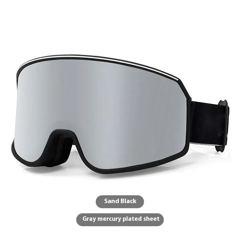 Unisex TPU outdoor ski goggles with double-layer anti-fog lens in sand white mercury strip finish