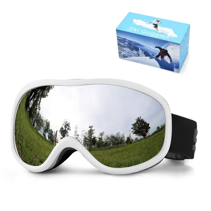 Unisex TPU outdoor ski goggles with double-layer anti-fog lens in sand white mercury strip finish
