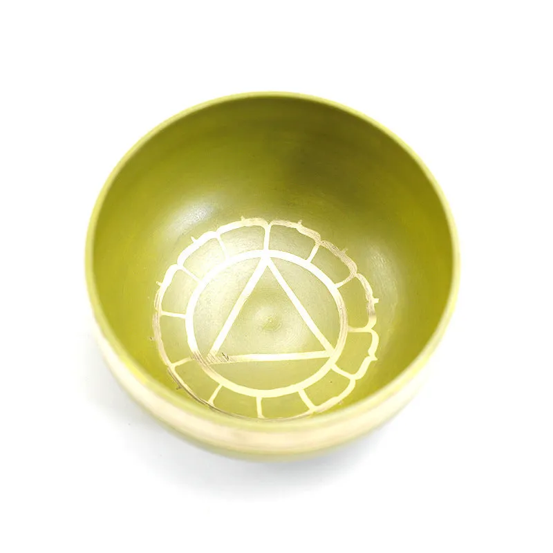 Handmade colourful Himalaya metal singing bowl and mallet, 7.8 cm in diameter.