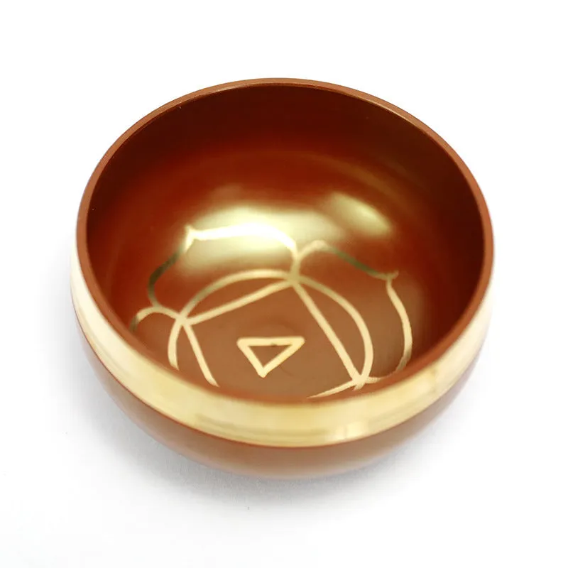 Handmade colourful Himalaya metal singing bowl and mallet, 7.8 cm in diameter.