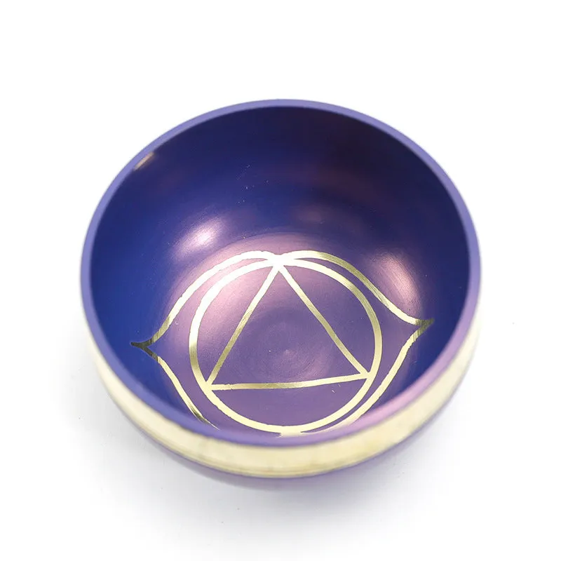 Handmade colourful Himalaya metal singing bowl and mallet, 7.8 cm in diameter.