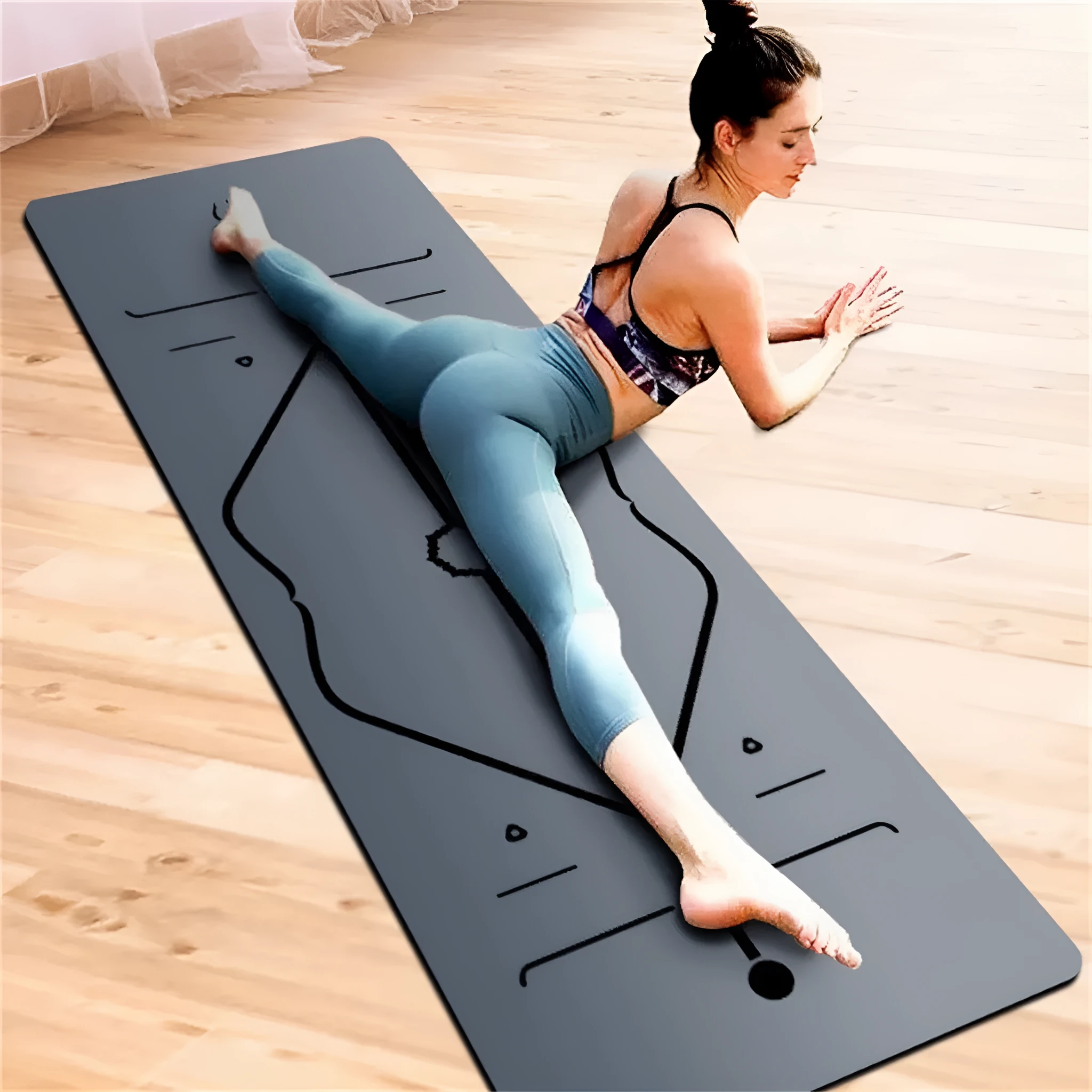 Gray natural rubber yoga mat 5mm thick with suede surface 183x66cm