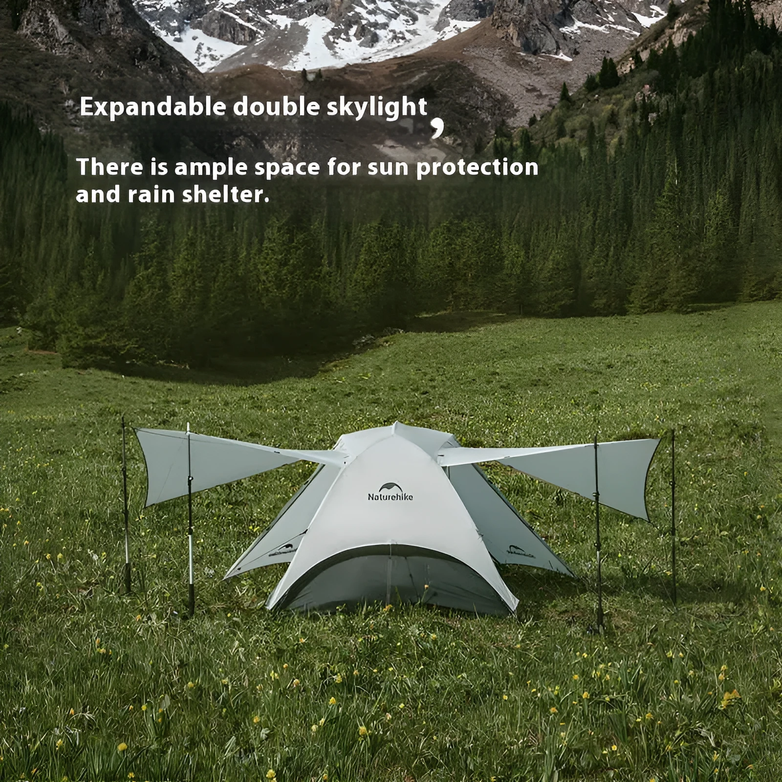 Ultralight double tent in grey for two people, inner tent size 210x130x105cm, 20D nylon construction