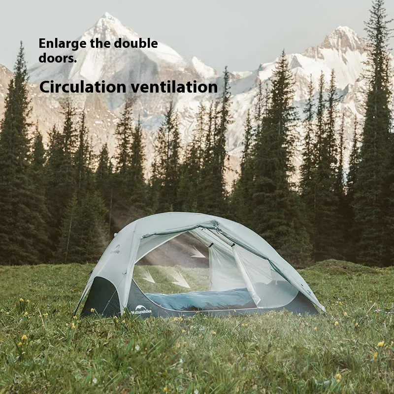 Ultralight double tent in grey for two people, inner tent size 210x130x105cm, 20D nylon construction