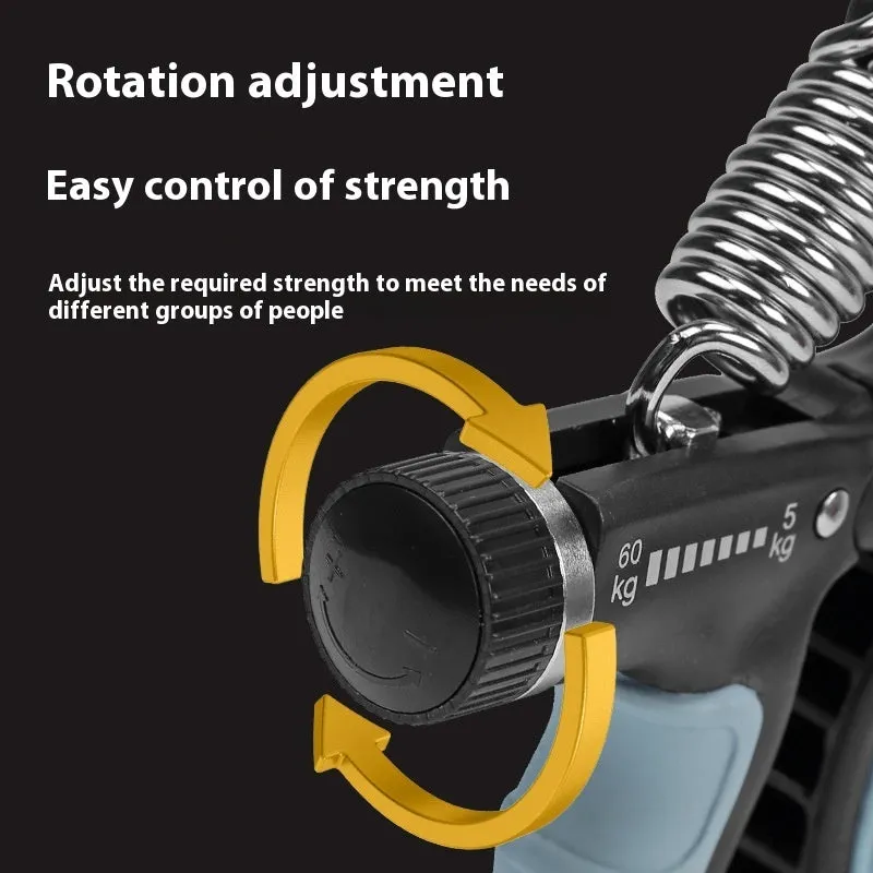 Adjustable spring grip strength trainer seven-piece set including five finger trainer and egg shaped device in black plastic