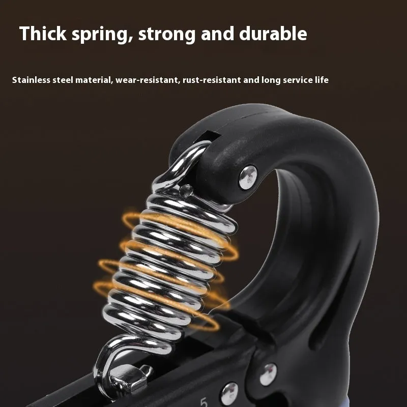 Adjustable spring grip strength trainer seven-piece set including five finger trainer and egg shaped device in black plastic