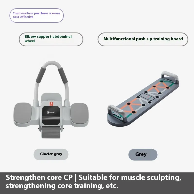 Two-wheel abdominal wheel with elbow support on a home fitness mat